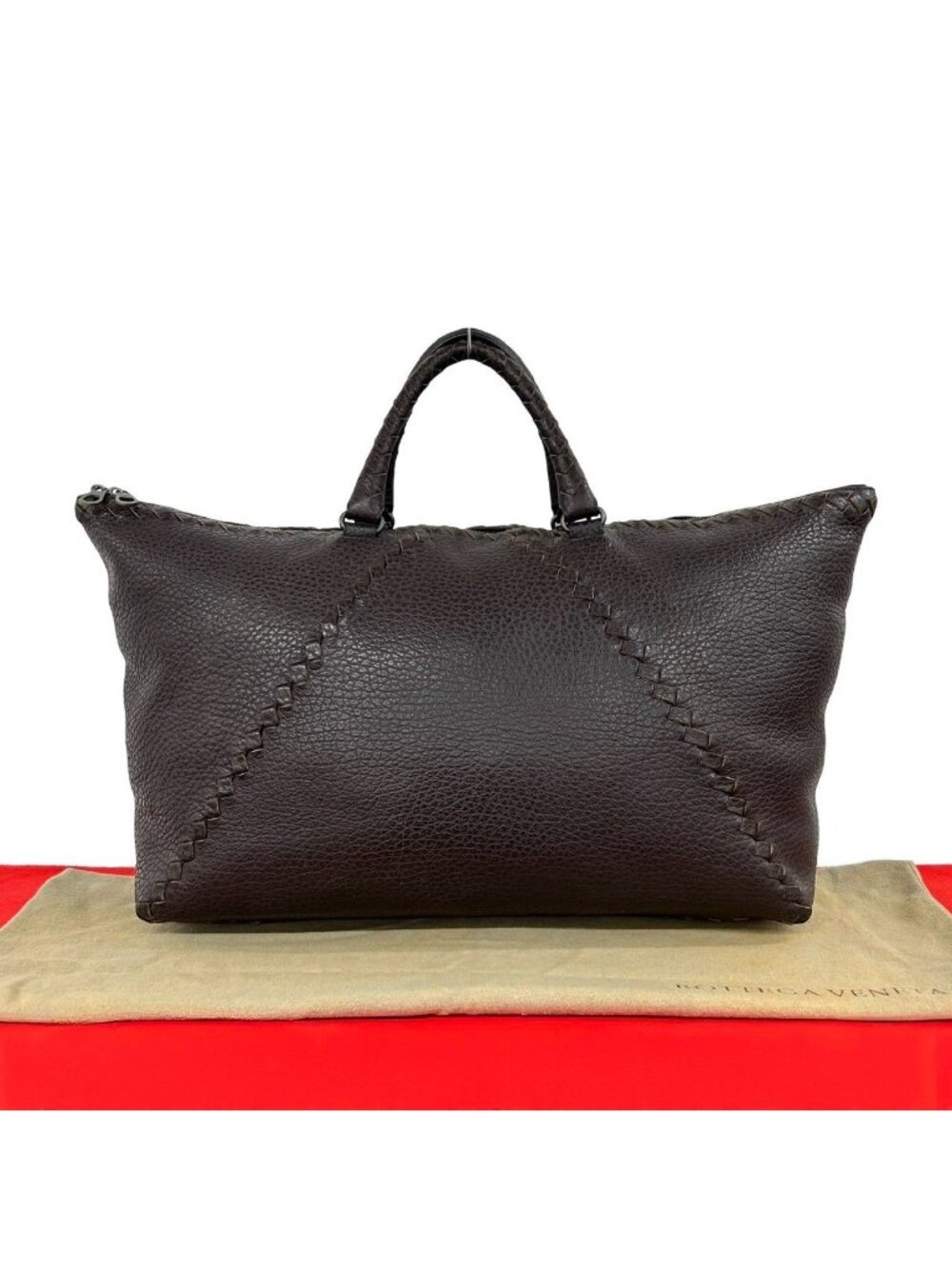 Bottega Veneta Vintage Intrecciato Leather Boston Bag Brown